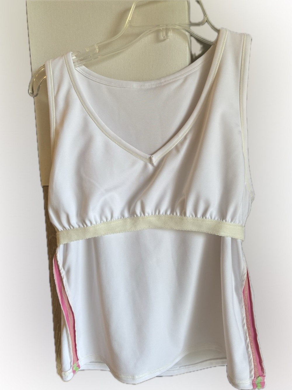 Lilly Pulitzer White Sleeveless Tank Top Pink Palm Logo Size L - Picture 3 of 7